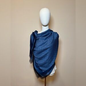 Authentic Gucci Blue GG Monogram Fringe Scarf